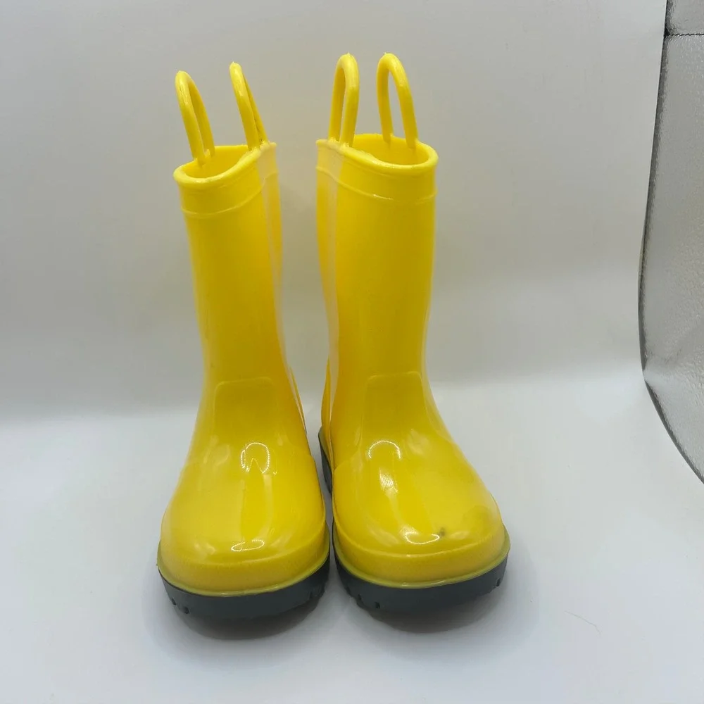 Zoogs Kids Yellow Rubber Rain Boots Waterproof Pull On Handles Toddler Size 5